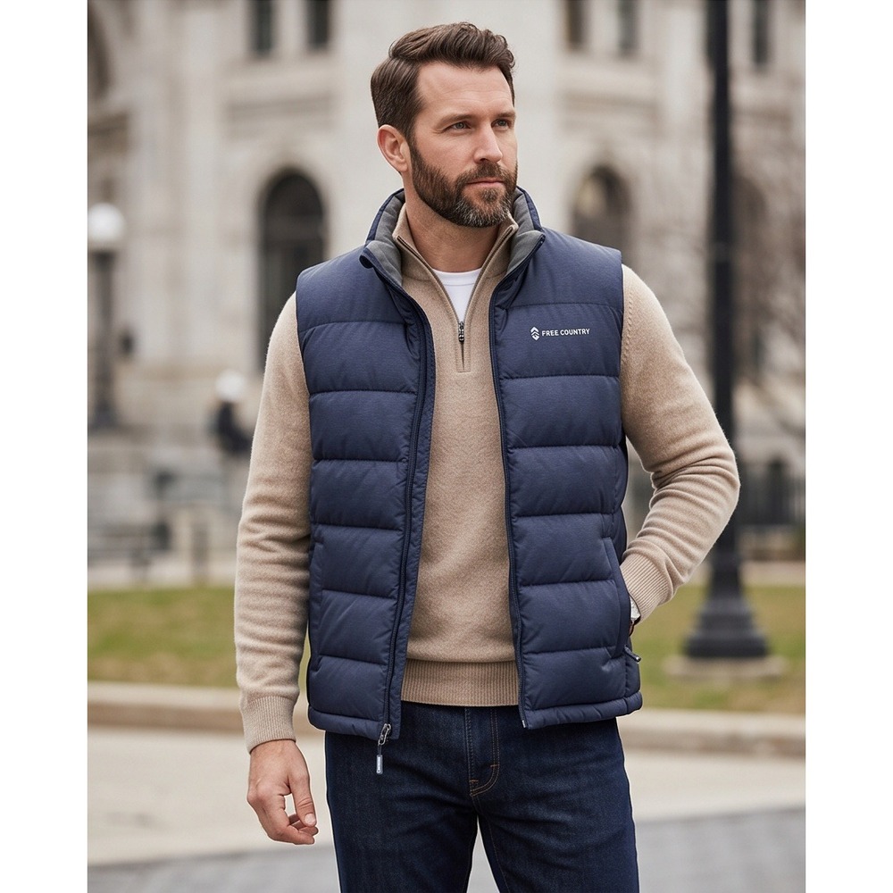 Free Country Mens Puffer Vest‎ XXL Blue Down Blend Quilted Full Zip NWOT